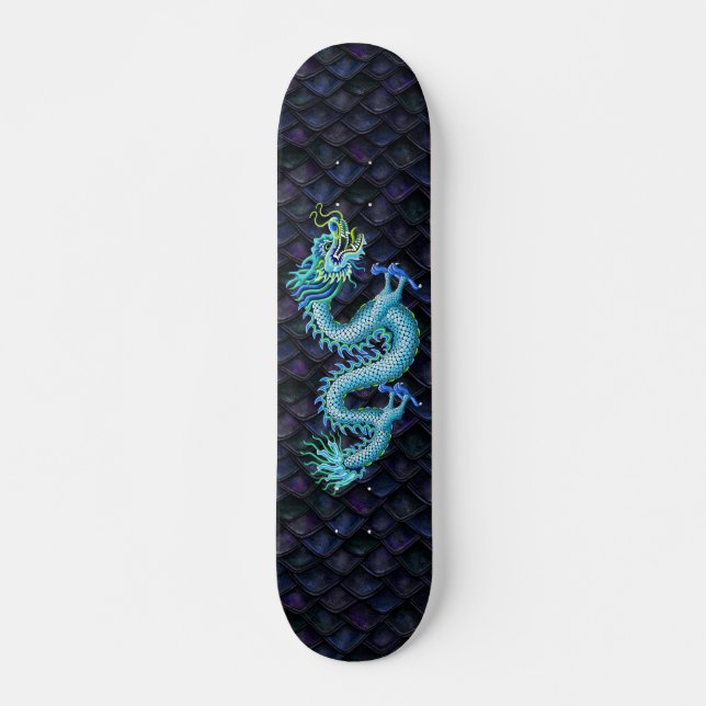 Blå drakon på drakfjäll mini skateboard bräda 18,5 cm (Framsida)