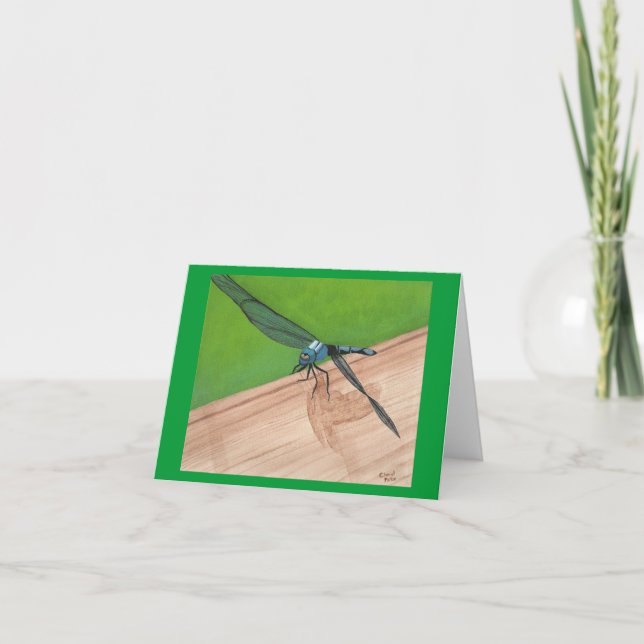 Blå drakonfluga på ett järnvägskort kort (Framsida)