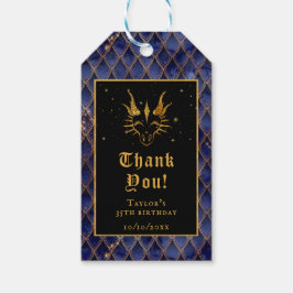 Blå drakskala för flottor Guld födelsedag Tack Presentetikett