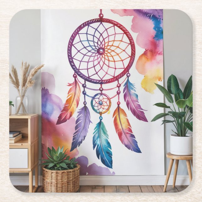 Blå Dreamcatcher-kvadrat Underlägg uppsättning Papper Kvadrat (Framsidan)