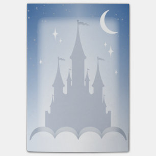 Blå Dreamy Castle i Clouds Starry Måne Himmel Post-it Block