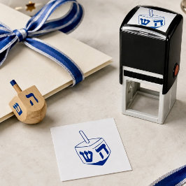 Blå Dreidel Hanukkah Judisk Högtid Självfärgande Stämpel