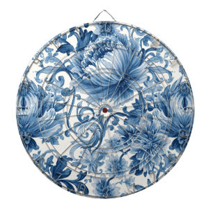 Blå Drömmar Blommig Akvarell Chinoiserie Darttavla