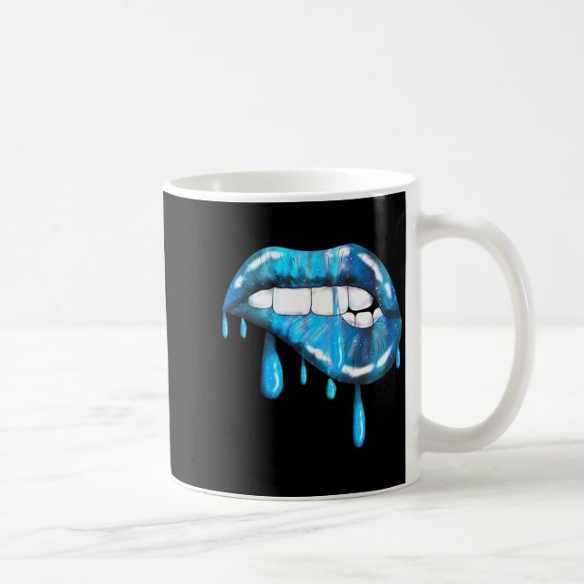 Blå droppande bitande läppar Läppstiftseffekt 80s Kaffemugg (Höger)