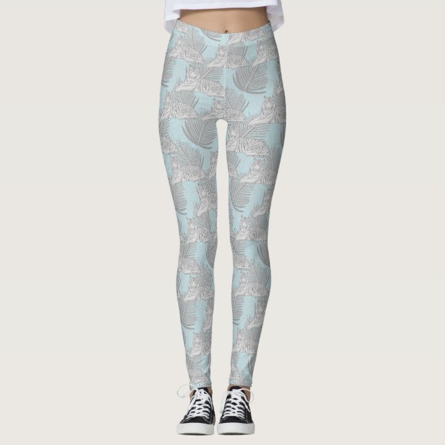 Blå Dschungel Tiger Mönster Leggings (Framsida)