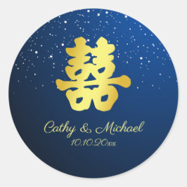 Blå dubbla för snöflingor från bröllop runt klistermärke