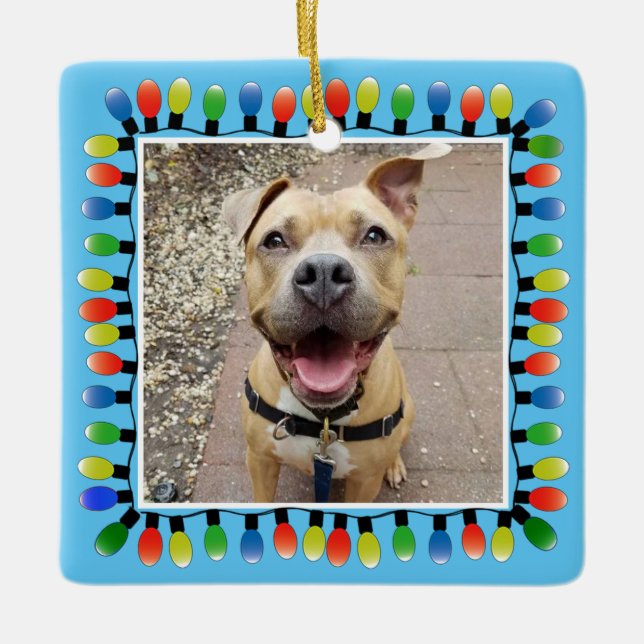 Blå Dubbla i Personligt foto Party Ljus Julgransprydnad Keramik (Framsida)