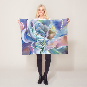 Blå Echeveria Succule Fleece Blanket, 3 storlekar