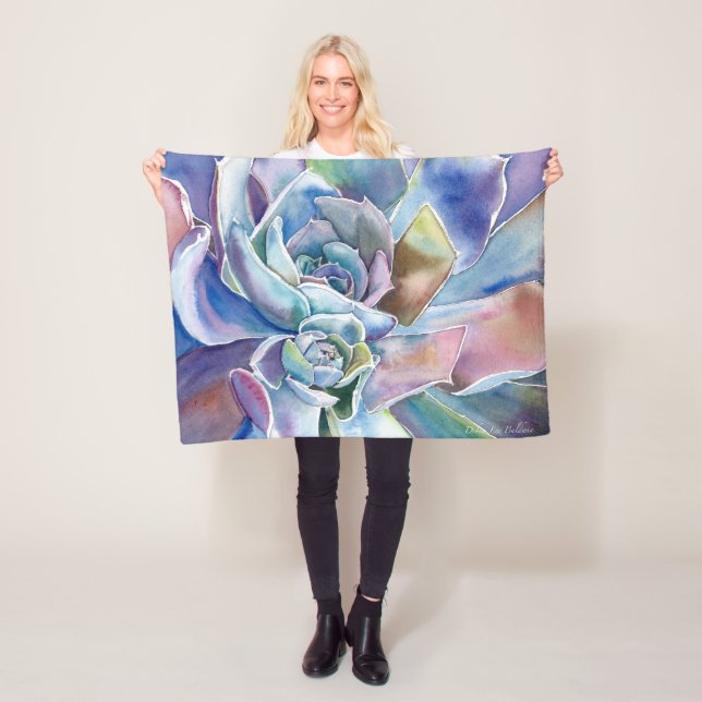 Blå Echeveria Succule Fleece Blanket, 3 storlekar (På plats)