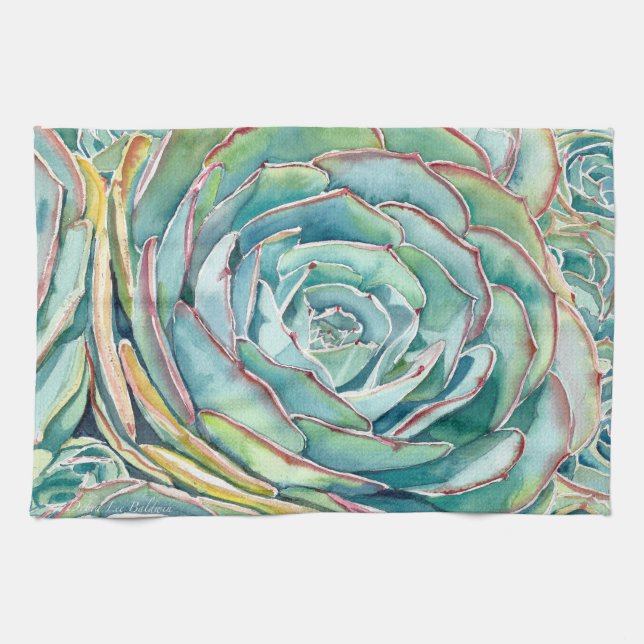 Blå Echeveria Succulent Köket Towel Kökshandduk (Horisontell)