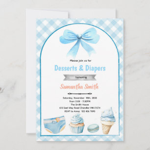 Blå efterrätter och blöjor Baby shower inbjudan