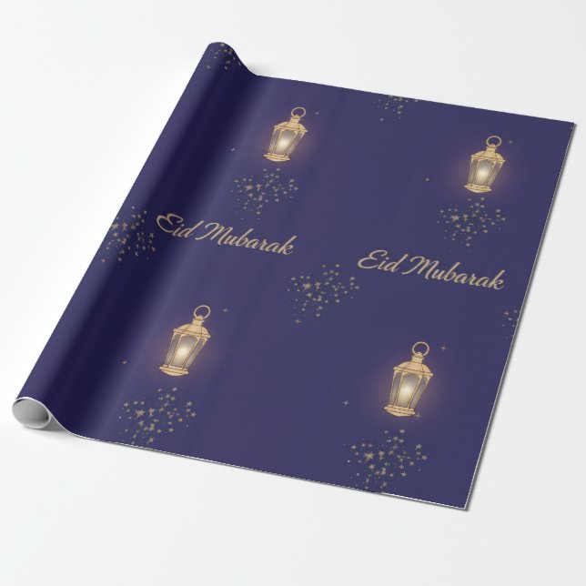 Blå Eid-inslagspapper Presentpapper (Utrullad)