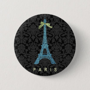 Blå Eiffel Torn i faux glitter Knapp