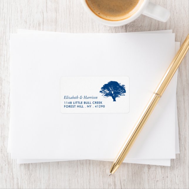 Blå Ek Träd, Rustik & Minimalistisk Bröllop Adressetikett (Insitu)