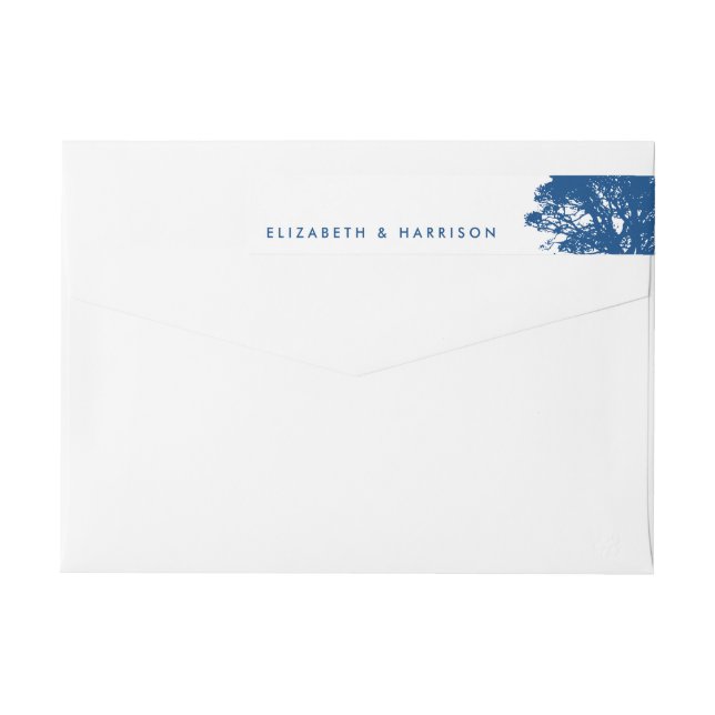 Blå ekar Träd, Rustik och minimalistiskt Bröllop Etikettband (Baksidan)