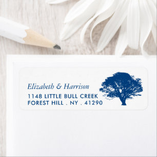 Blå ekar Träd, Rustik och minimalistiskt Bröllop Returadress Etikett
