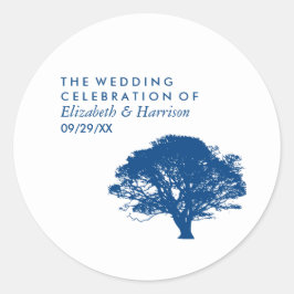 Blå ekar Träd, Rustik och minimalistiskt Bröllop Runt Klistermärke