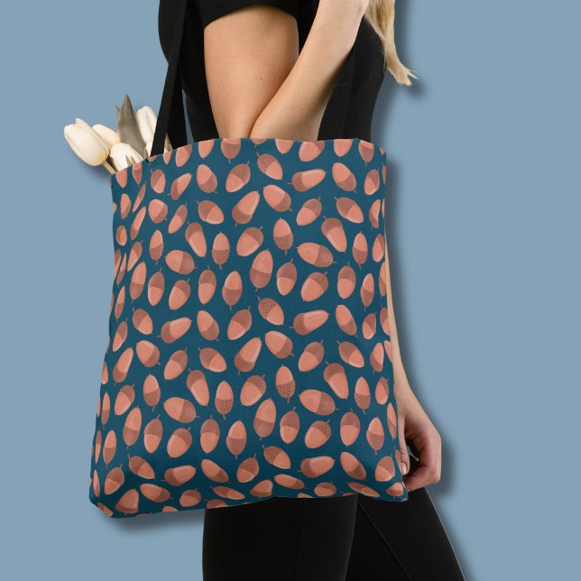 Blå ekollönsmönster tygkasse (Acorn pattern tote bag)