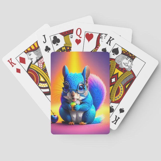 Blå ekorre som äter frukt casinokort (Baksidan)