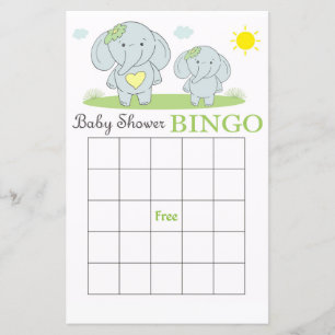 Blå elefant baby shower bingo kort