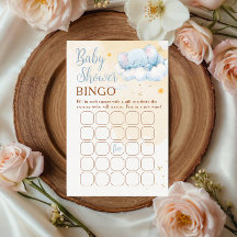 Blå Elefant Baby Shower Bingo Spelkort Moln