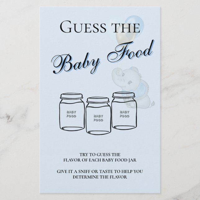 Blå Elefant Baby Shower Gissa Babymat Spelet (Framsida)