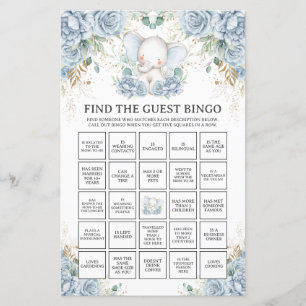 Blå Elefant Baby Shower Hitta Gästen Bingo