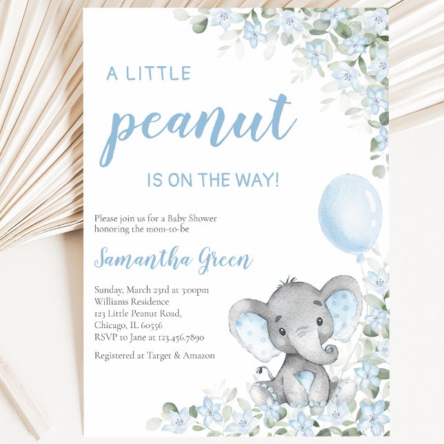 Blå Elefant Baby Shower Inbjudningar (Skapare uppladdad)