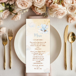 Blå Elefant Baby Shower Meny Kort Moln Stjärnor