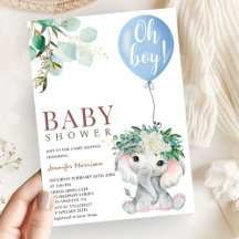 Blå Elefant Baby Shower Pojke