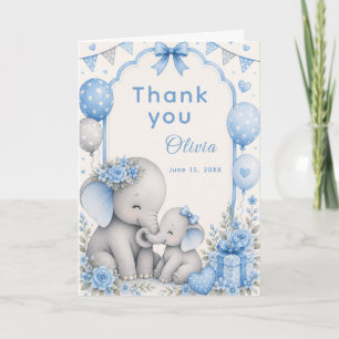 Blå Elefant Baby Shower Tack Kort