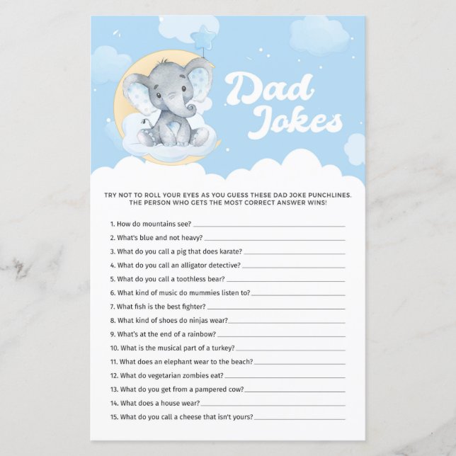 Blå elefant-babyskor Pappa-skämtspel (Framsida)