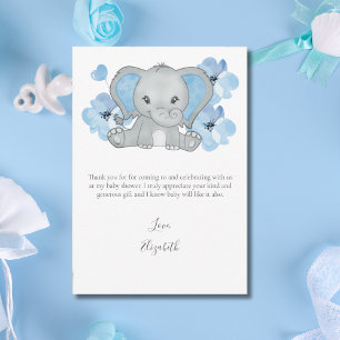 Blå Elefant Ballong Blomma Baby Pojke Baby Shower Tack Kort