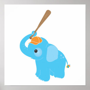 Blå Elefant Barnkammare Väggkonsttryck Poster