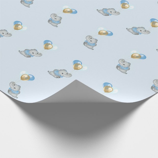 Blå Elefant Bebis Shower- presentpapper (Hörn)