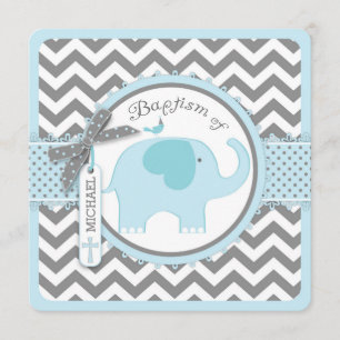 Blå elefant Bird and Chevron Print Baptism Inbjudningar