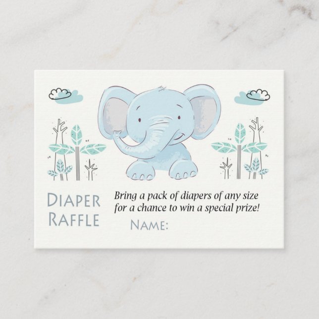 Blå elefant (Diaper Raffle Biljett) Placeringskort (Framsida)