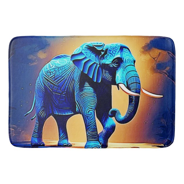 Blå Elefant Glöd Design  Badrumsmatta (Framsidan)