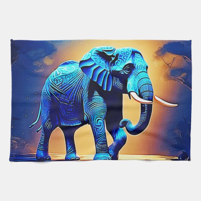 Blå Elefant Glöd Design  Kökshandduk (Horisontell)