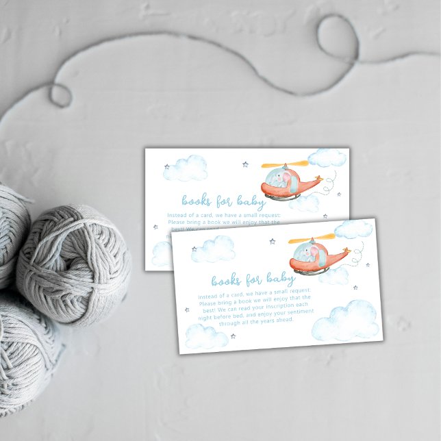 Blå Elefant Helikopter Böcker För Baby Shower  Tilläggskort (Blue Elephant Helicopter Books For Baby Shower Enclosure Card)