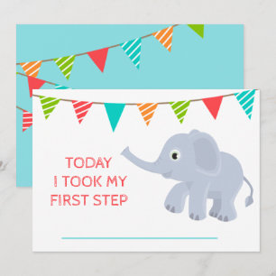 Blå elefant i månatlig tillväxt i baby inbjudningar