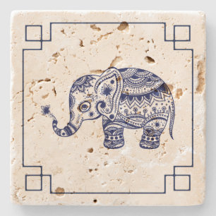 Blå elefant Illustration Simple Ram Stenunderlägg