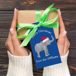 Blå elefant jul - den vackra Anpassningsbarna Part Presentetikett<br><div class="desc">Cute helgdag djur är min favoritdel av julen. En vacker elefant som bär en röd julhatt och tittar lycklig. Den här personligens märkre fyller mig med julandan.</div>