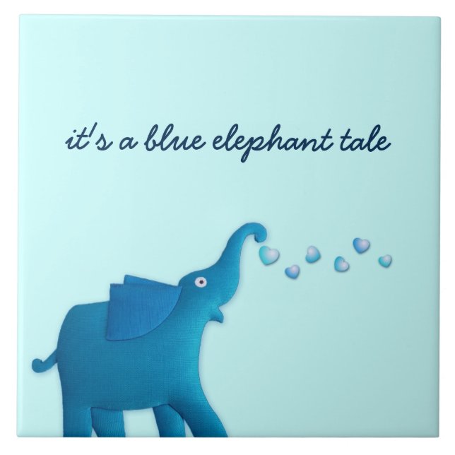 blå elefant kakelplatta (Framsidan)