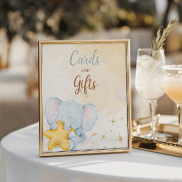 Blå Elefant Kort och Present Baby Shower Affisch