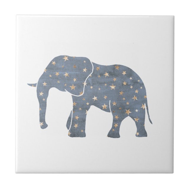 Blå elefant med Guld Stars Kakelplatta (Framsidan)