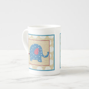 Blå elefant med vit Polka dots Benporslin Mugg