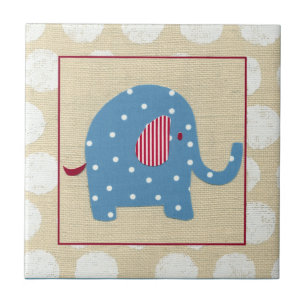 Blå elefant med vit Polka dots Kakelplatta
