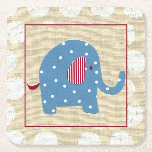 Blå elefant med vit Polka dots Underlägg Papper Kvadrat (Framsidan)