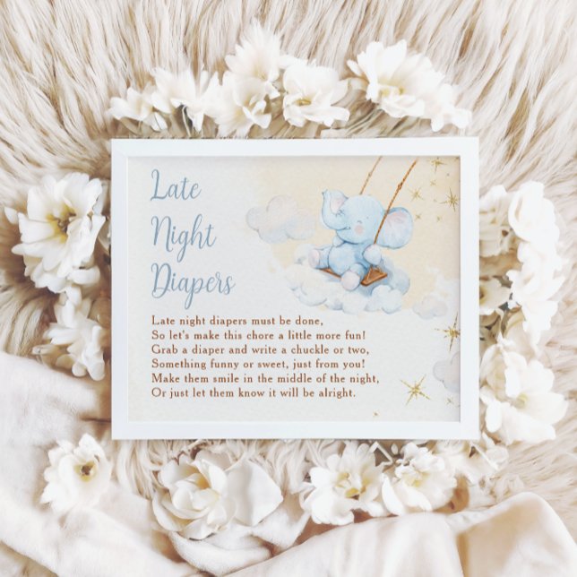 Blå Elefant Midnatens blöjor Baby Shower Poster (Skapare uppladdad)